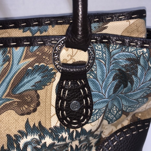 Brighton Collection China Made Floral Carpet Bag w Leather Corners & Charm - Picture 3 of 13